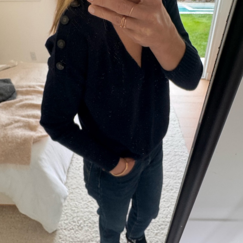 Sezane Navy V-Neck Sweater - Picture 6 of 6